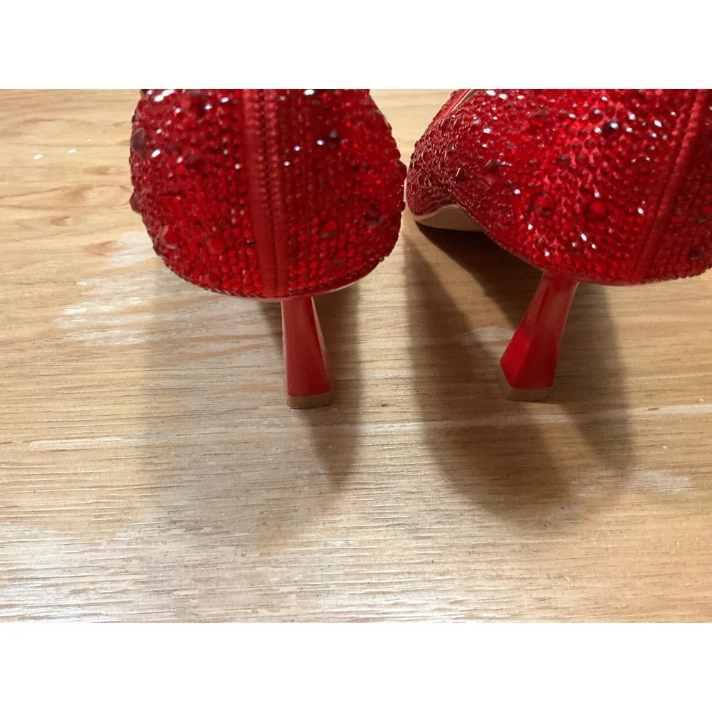 Nicole Miller New York Scouts Red Rhinestone Pointed Toe Kitten Heel Pumps 9